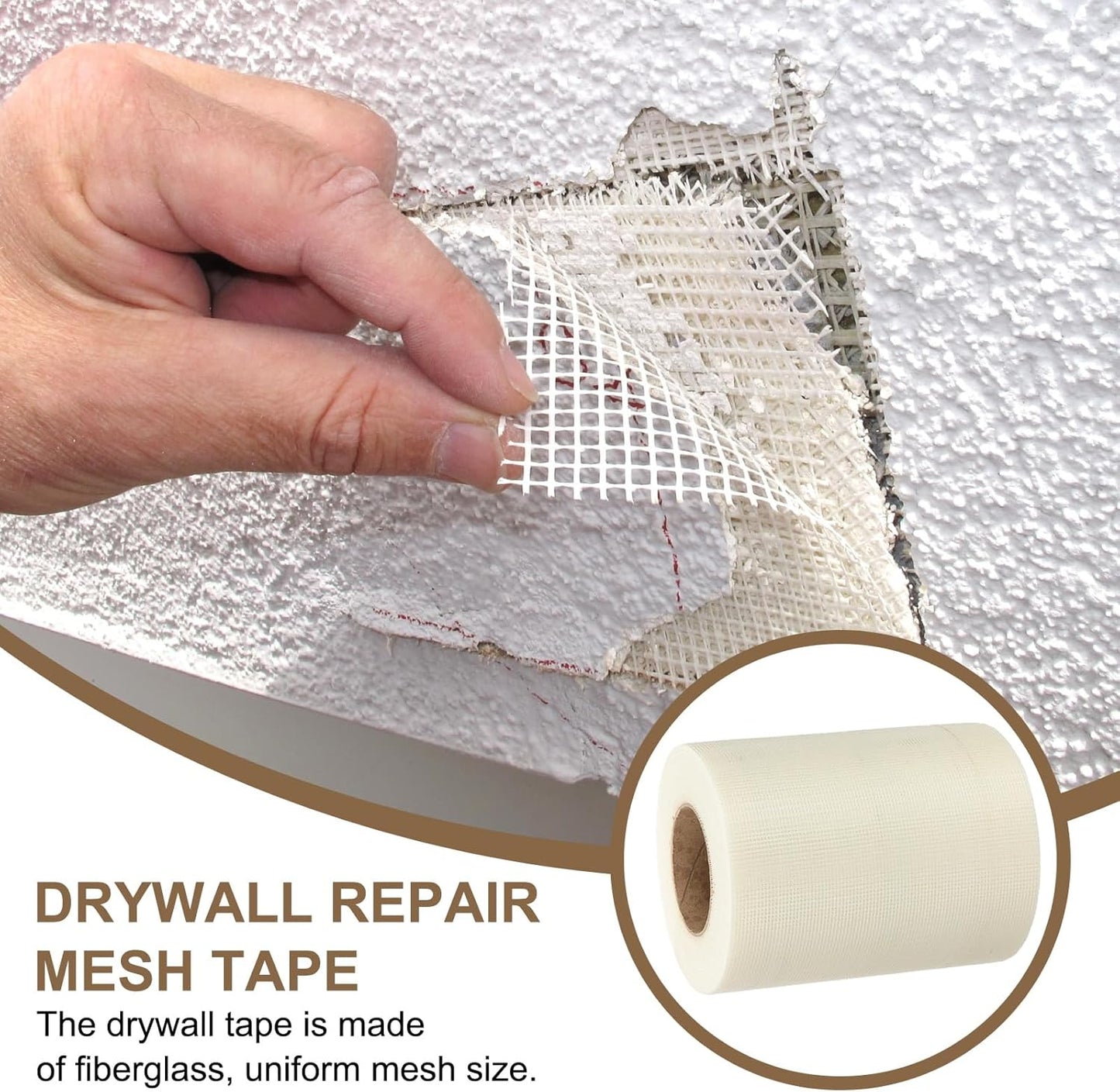 PATIKIL Drywall Repair Mesh Tape, 8 inch x 164 ft Fiberglass Repair Patch Self-Adhesive Dry Wall Joint Tape 12 Mesh Wall Hole Crack and Seam Patch, White
