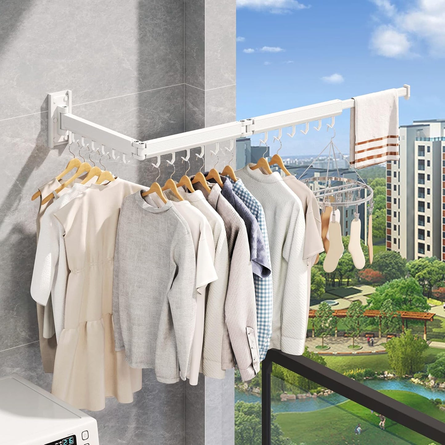 Wall Mounted Clothes Drying Rack, Collapsible Laundry Drying Rack, Retractable Foldable Drying Rack Clothing for Hanging Clothes