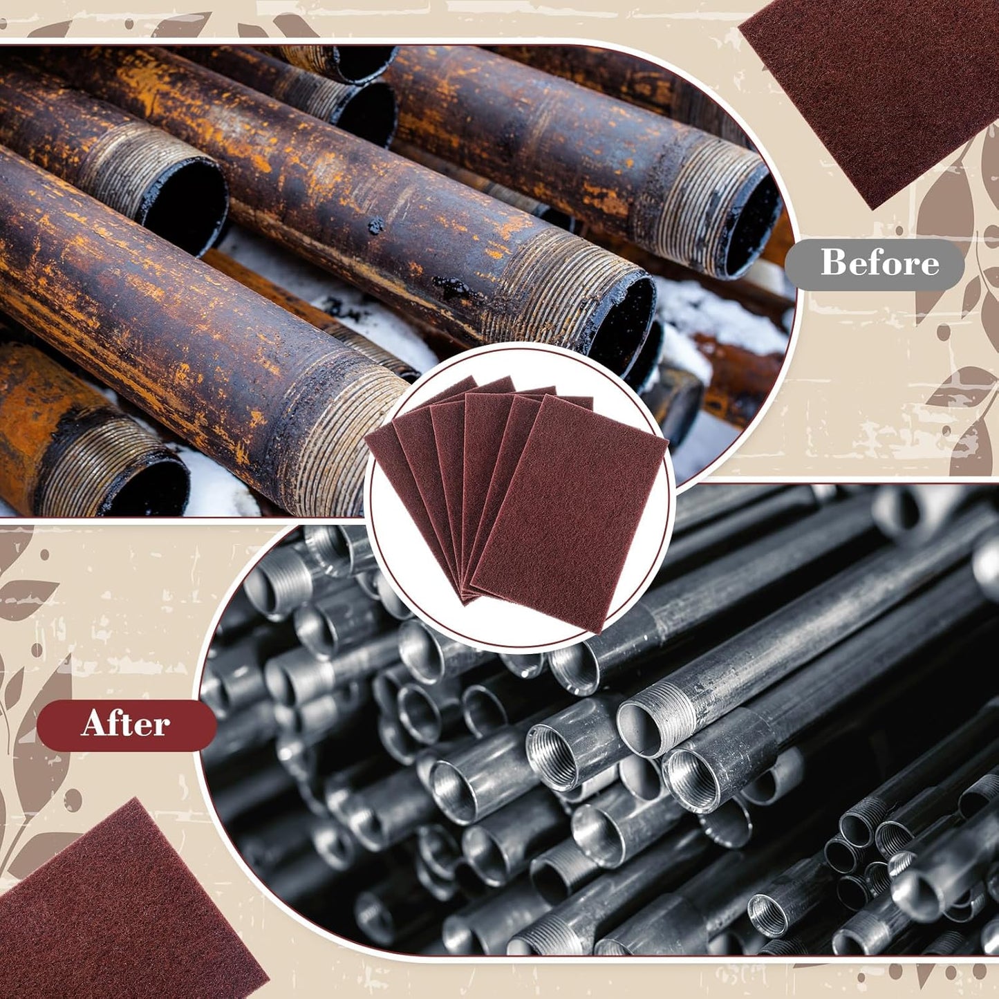 50 Pcs 7447 Fine General Purpose Scuff Pads 6 X 9 Inch Abrasive Hand Sanding Non-Woven Aluminum Oxide Abrasive Pads Set for Surface Preparation Scuffing Scouring Blending Cleaning(Red)