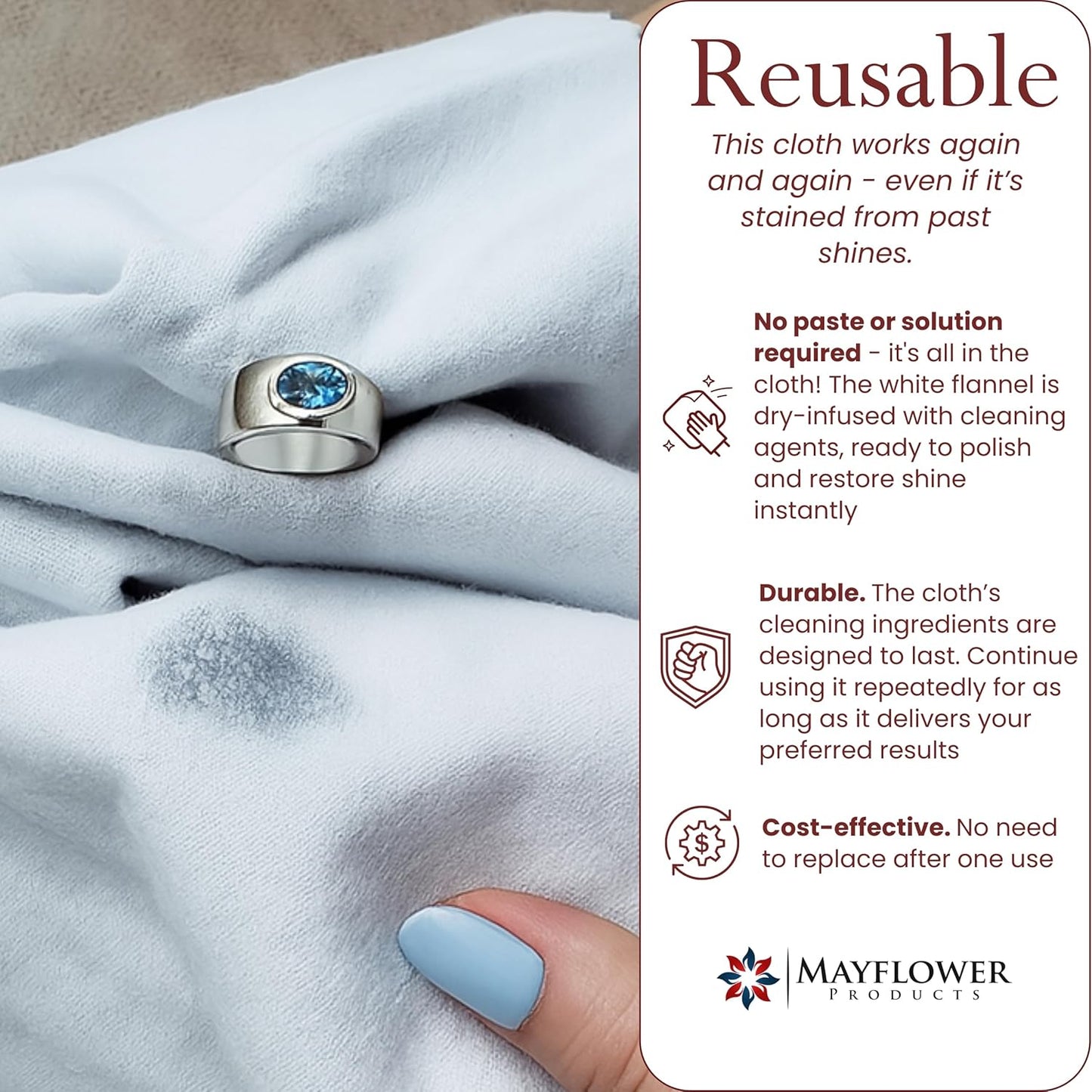 Pro Size Polishing Cloth Set of 2 Large Cleaning Cloths Pure Cotton Made in USA for Gold Silver and Platinum Jewelry Coins Watch, Silverware 11 x 14 inches each Tarnish Remover Keeps Jewelry Shining