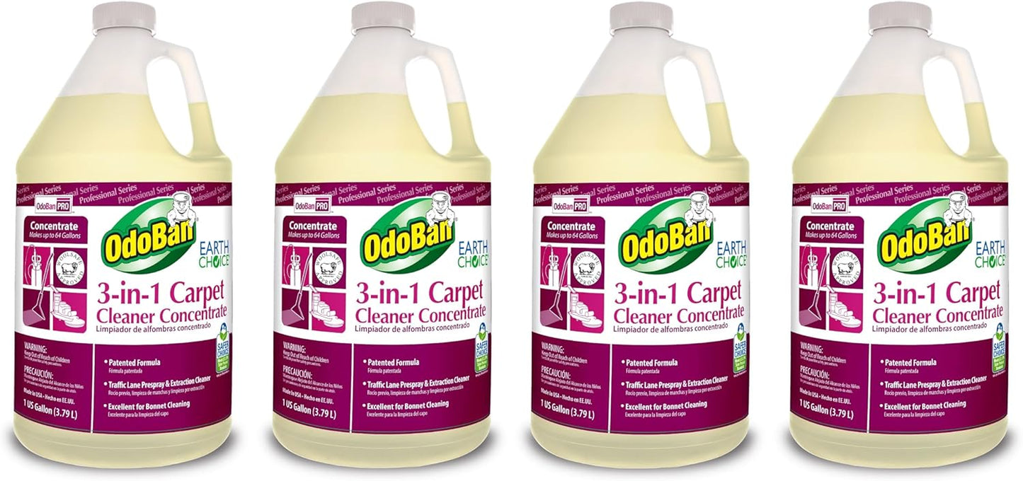 OdoBan Professional Series Cleaning 3-in-1 Carpet Cleaner Concentrate, Made in the USA, Set of 4, 1 Gallon Each