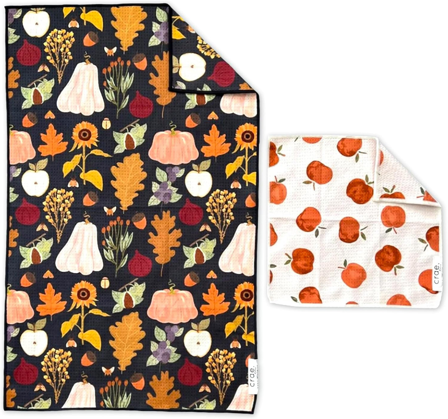 Microfiber Hand Towel & Washcloth Set of 2 - Double-Sided, Waffle Weave, Super Absorbent, Lint-Free, Fast Drying - Jonny & Gather Pattern for Bathroom, Kitchen, Car, and Window Cleaning