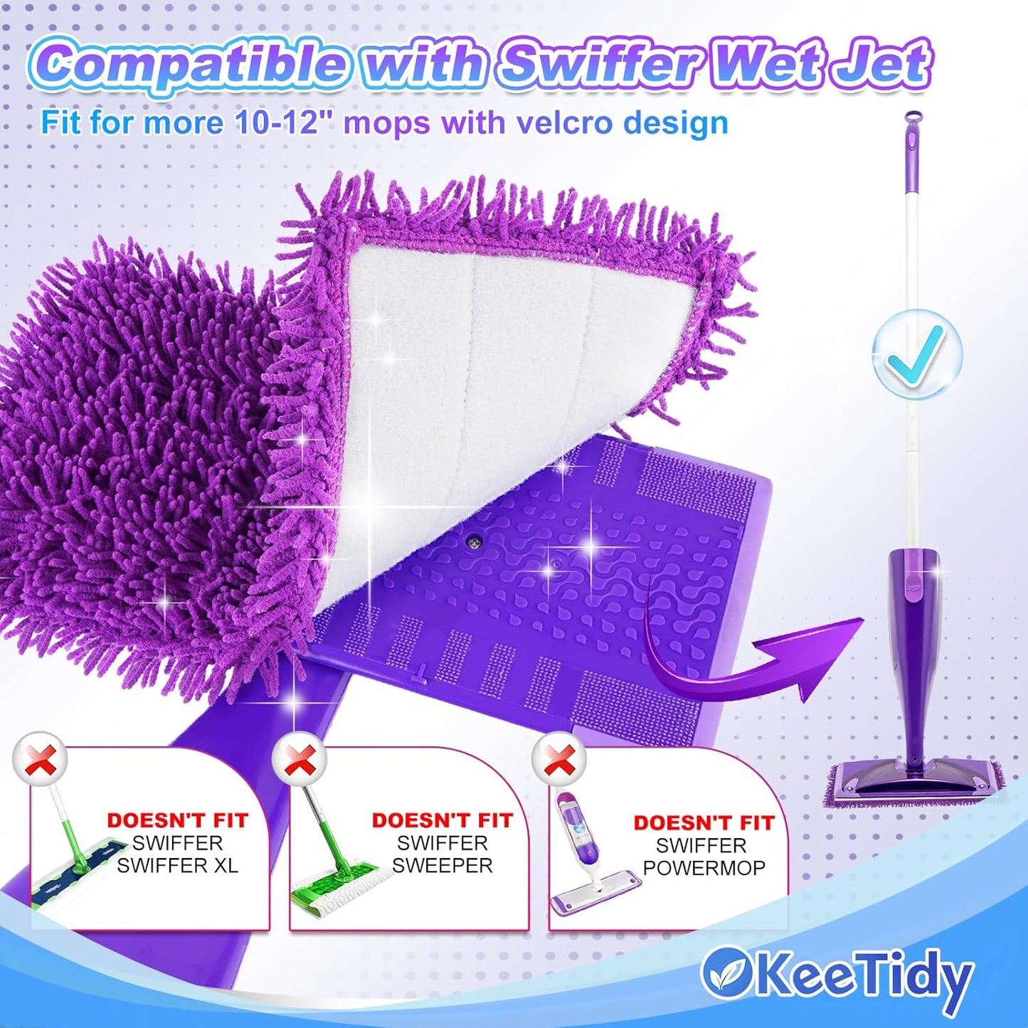 Wet Jet Pads Compatible with Swiffer Wetjet, Reusable Wet Jet Refill for Hardwood and Floor Spray Mop, Upgraded Fiber Mop Pads for Deep Cleaning (3 Pack)