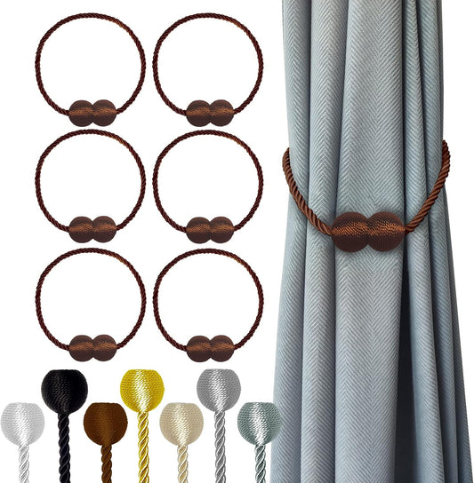Hion Magnetic Curtain Tiebacks Dark Brown 6 Pack, Curtain Tiebacks Buckles Holdbacks Holders Hooks Clip for Home Bedroom Office Decorative Thick or Thin Curtain