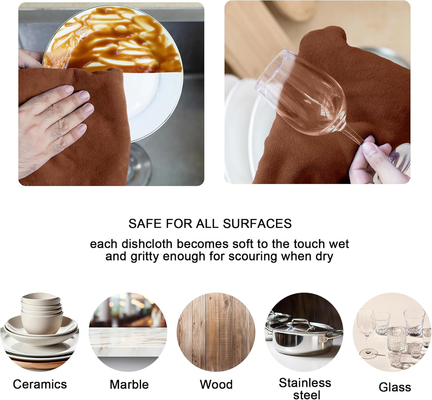 kimteny 13x28 Inches Kitchen Cloth Dish Towels, 400 GSM Premium Dishcloths, Super Absorbent Coral Velvet Microfiber Cleaning Cloths, Fast Drying Rags for Washing Dishes (8 Pack, Brown)