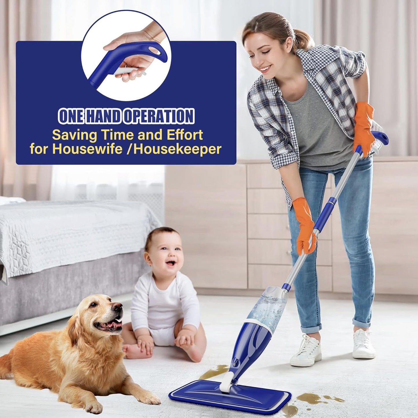 Microfiber Spray Mop for Floors Cleaning: Wet Dry Hardwood Floor Mops with 3 Washable Reusable Pads for Swiffer Powermop - Flat Mop with Sprayer for Tile Wood Laminate Vinyl Marble