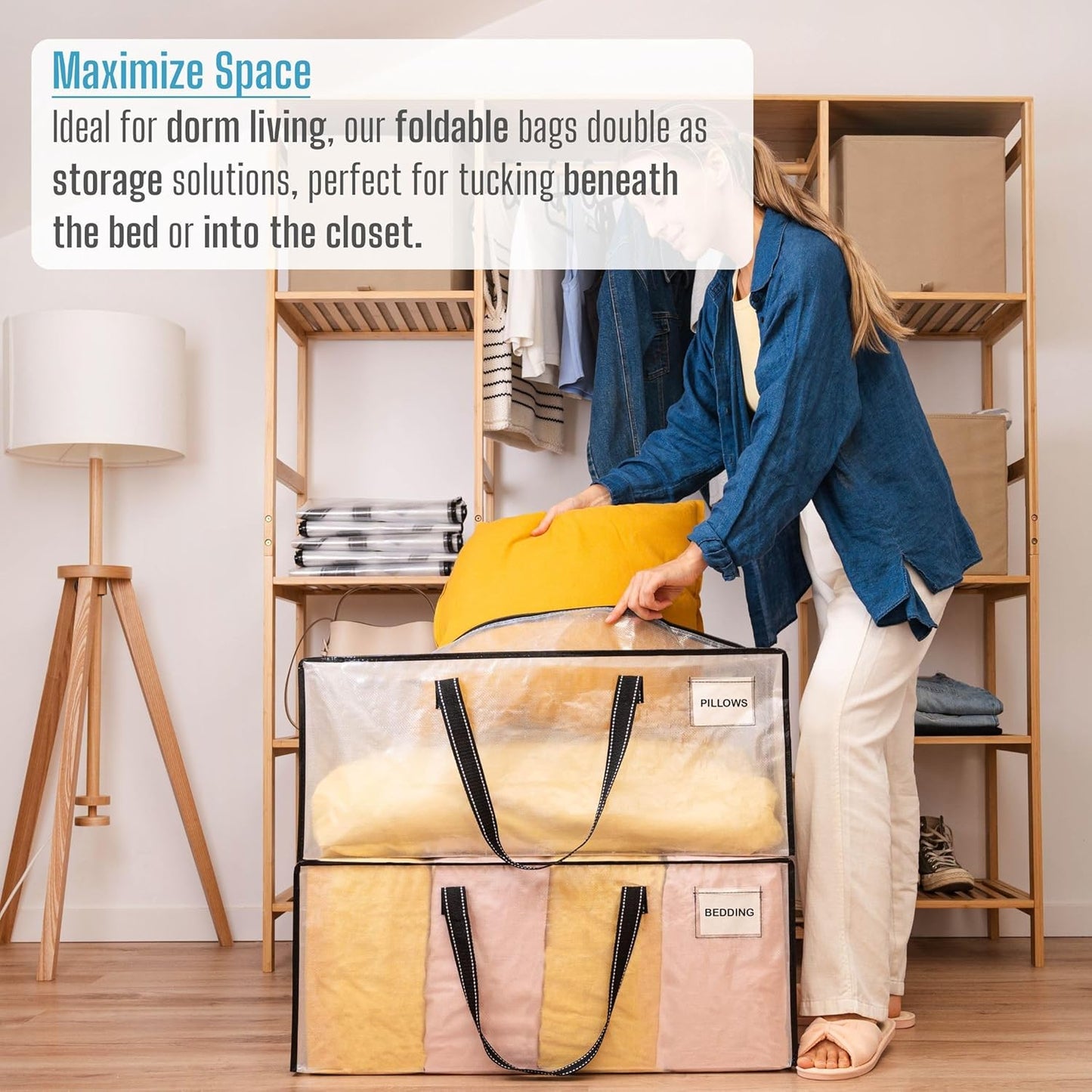 VENO 8 Pack Moving Bags Extra Large Storage Bags for College Move-In, Heavy-Duty Storage Totes, Packing Boxes, and Wardrobe Moving Supplies - Durable Laundry Bags for Clothes (Clear, 8 Pack)