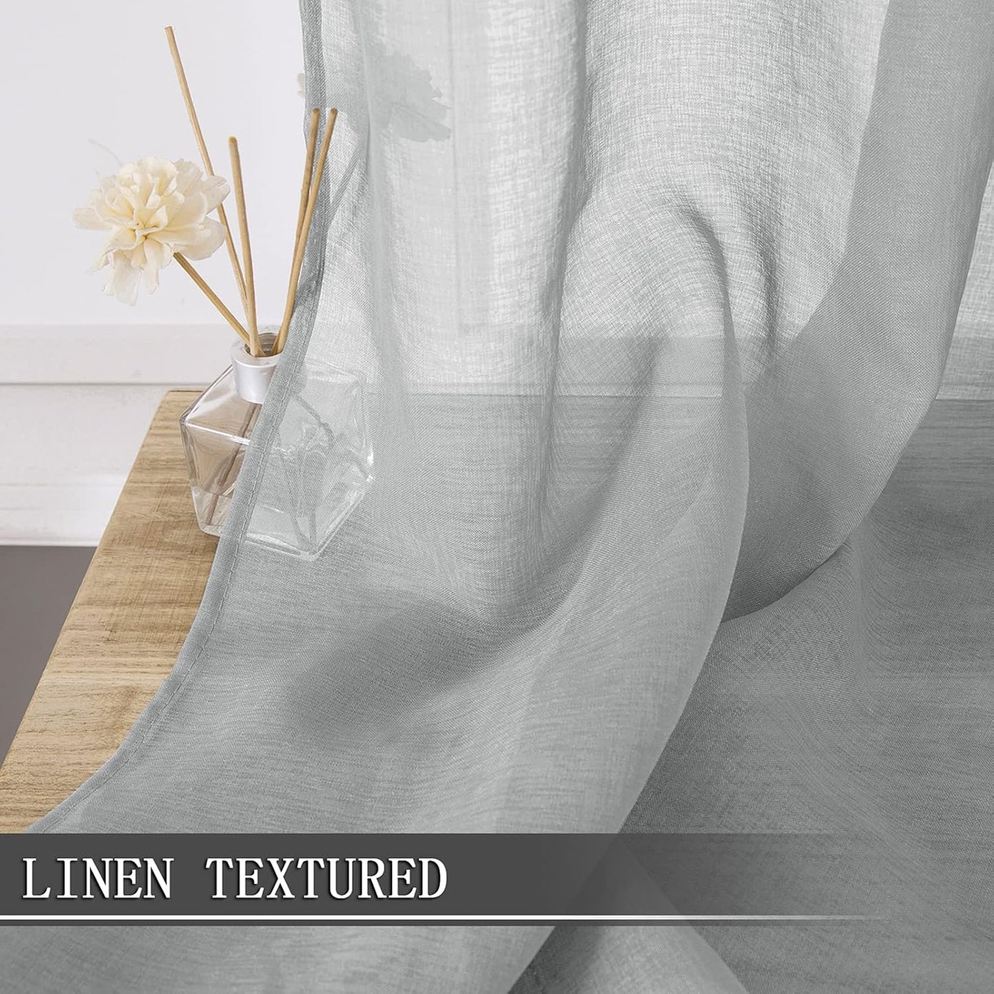 Tollpiz Sheer Curtains Linen Textured Bedroom Curtain Sheers Light Filtering Rod Pocket Voile Curtains for Living Room, 54 x 84 inches Long, Silver Grey, Set of 2 Panels
