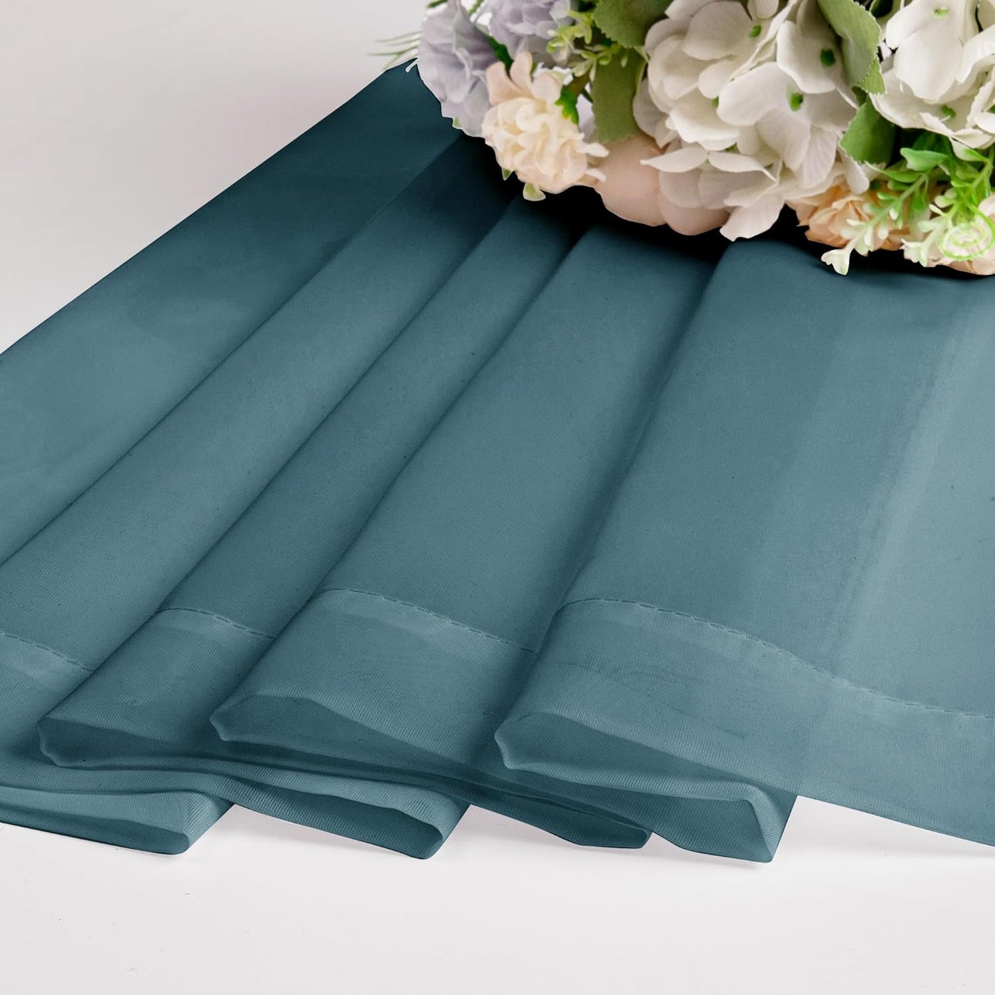 Chyhomenyc Dusty Blue Sheer Curtains 36 inch Length 2 Panels, Light Filtering Voile Short Window Curtians for Bathroom Small Windows, 42Wx36L inches,Stone Blue
