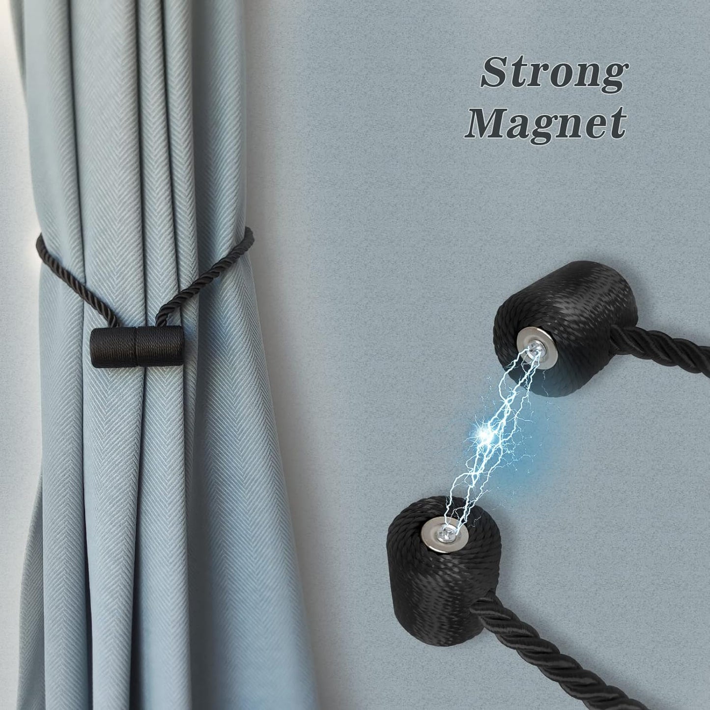 Hion Magnetic Curtain Tiebacks Gray Blue 6 Pack, Curtain Tiebacks Buckles Holdbacks Holders Hooks Clip for Home Bedroom Office Decorative Thick or Thin Curtain