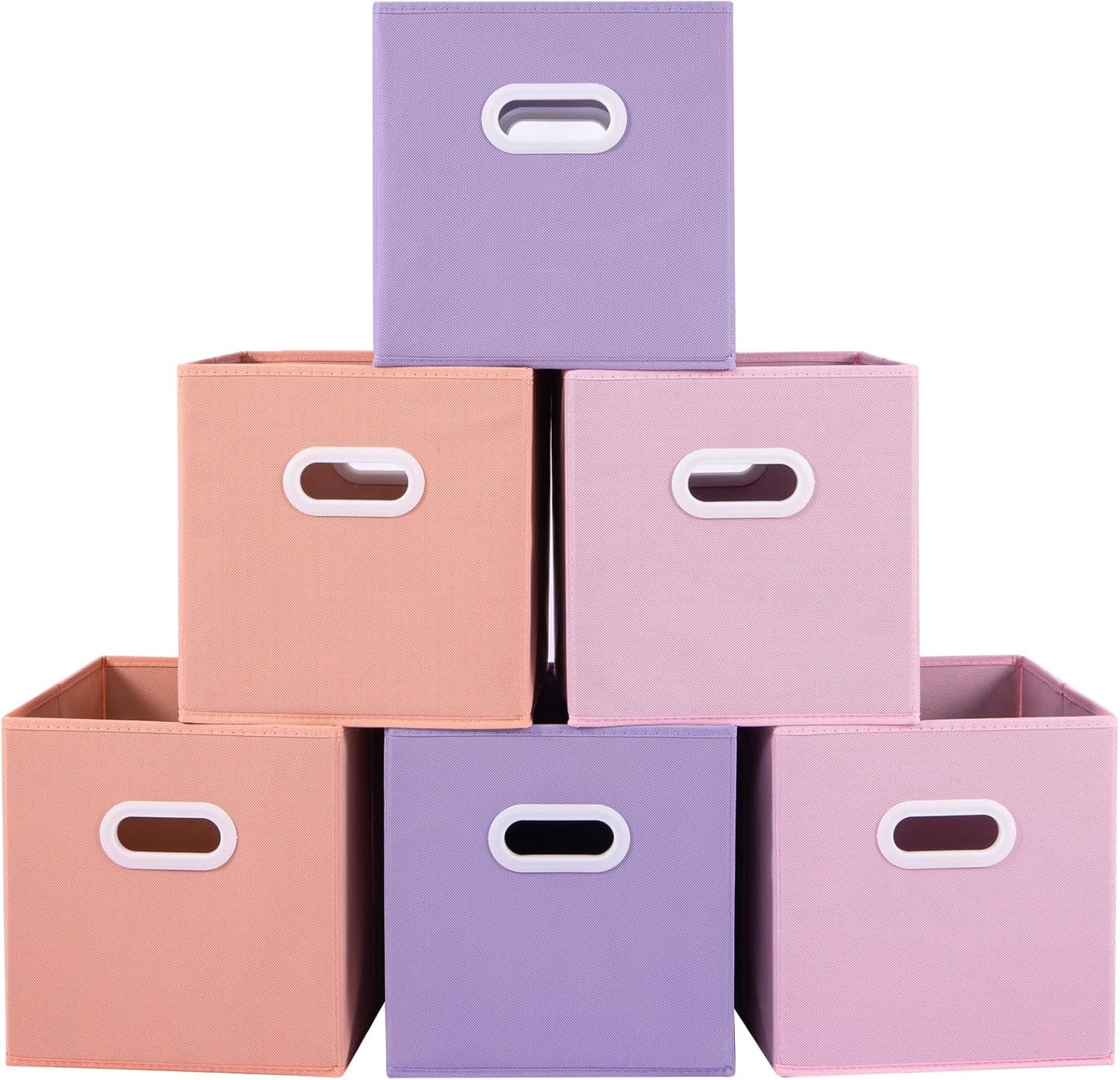 Stero Fabric Storage Cubes Bins, 13 inch Fun Colored Foldable Storage Baskets with Dual Plastic Handle for Home, Kids Room, Closet and Toys Organization, Multi Colored, Set of 6