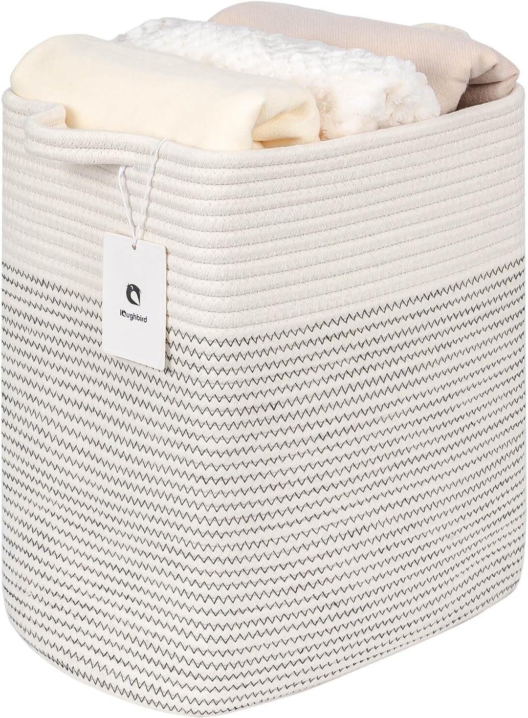 Medium and Large Woven Basket//With Handle, Used for Toys and Fabric Storage Basket used for Storing xl Storage Box, Decorative Storage Box Room (14L*15.7H I White/Black Line, 14L*10W*15.7H)