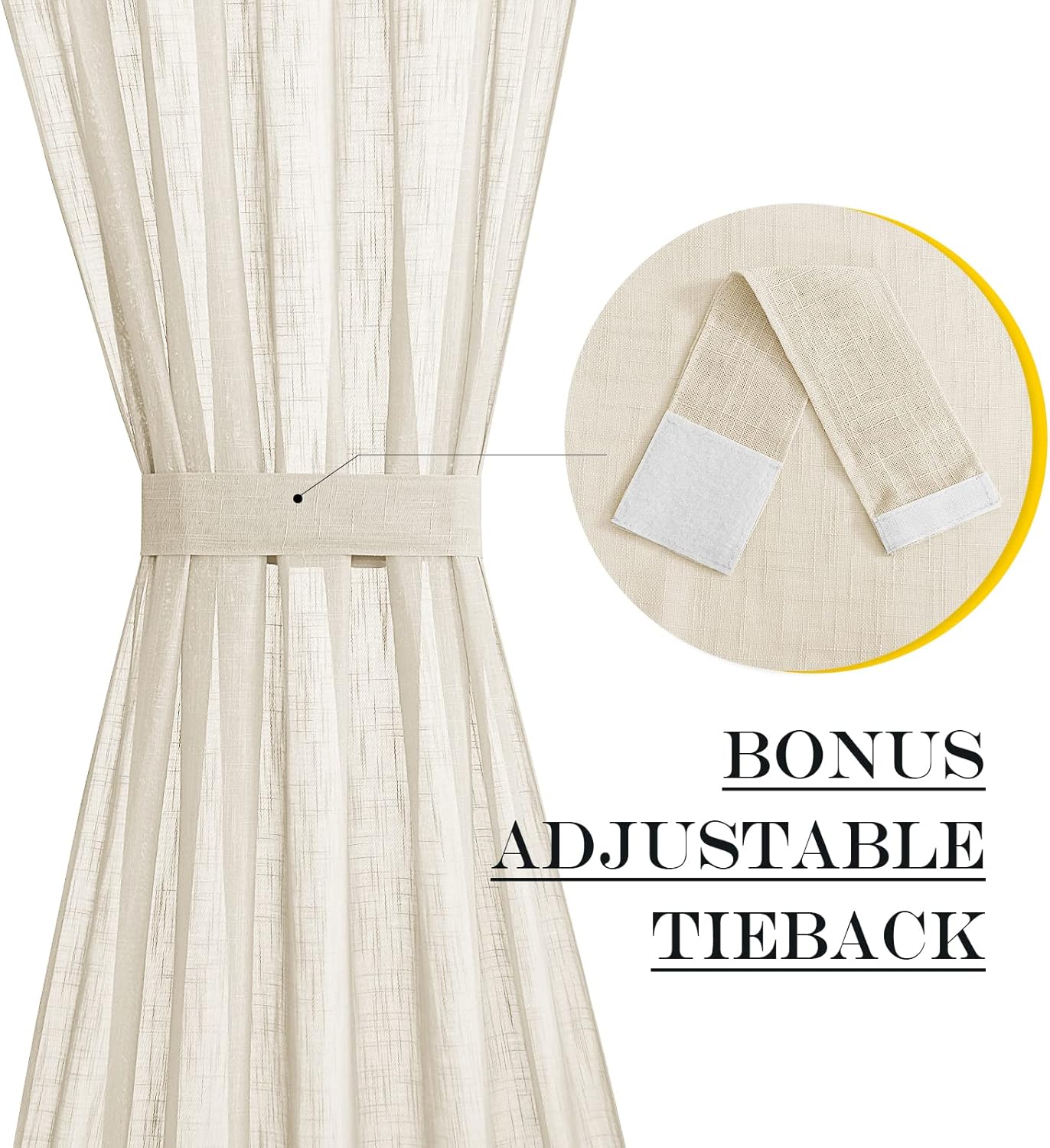 NICETOWN French Door Curtain - Linen Textured French Door Drape Privacy Open Weave Sheer Panel (30 inches Width by 40 inches Length, 1 Panel, Beige, Tieback Included)