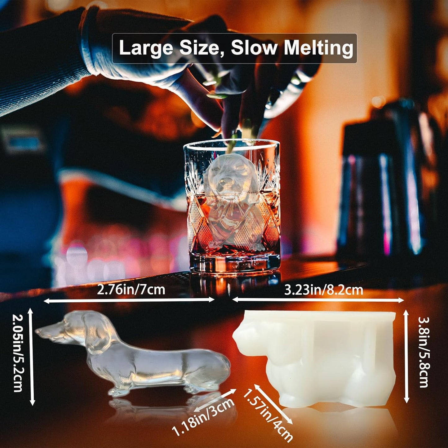 3D Dachshund Ice Cube Tray Molds Silicone for Whiskey, Cocktail, Drink; Fun Animal Shape, Dachshund Weiner Dog Christmas Gifts for Dachshund Dog Puppy Lover, Women, Kids; 2 Pack