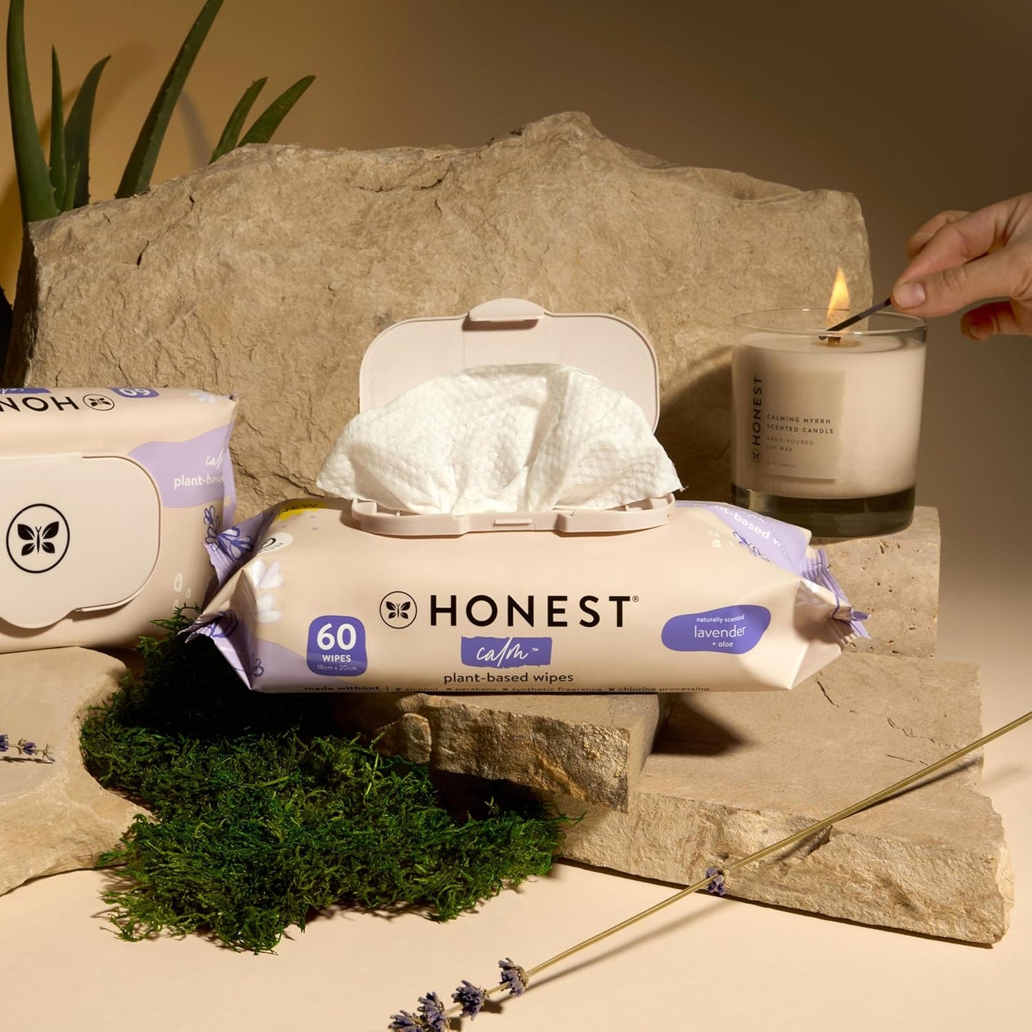 The Honest Company Calm and Cleanse Naturally Scented Wipes Cleansing Multi-Tasking Wipes 99% Water Plant Based Hypoallergenic Lavender 240 Count