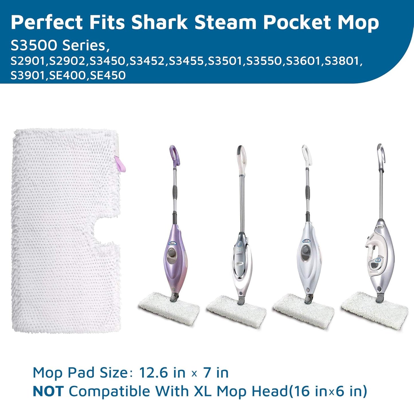 F Flammi 8 Count Steam Pocket Mop Replacement Pads for Shark S3500 Series S3501 S3601 S3550 S3901 SE450 S3801CO S3601D S2901 S2902, Steam Mop Pads for Shark