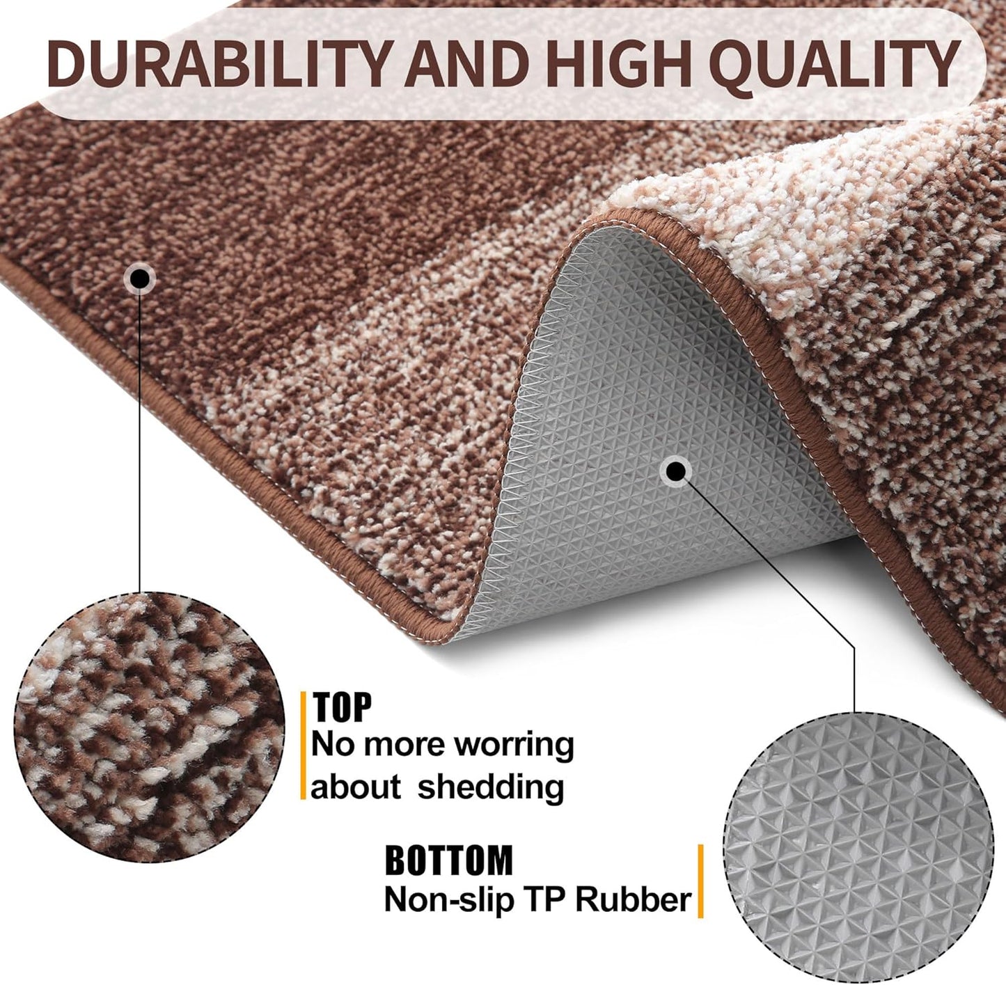 Kitinjoy Indoor Outdoor Door Mat, 48x32 Non-Slip Absorbent Dirt Trapper, Low-Profile Washable Inside Entrance Front Floor Mat, Sturdy Soft Entry Doormats for Entryway, Brown