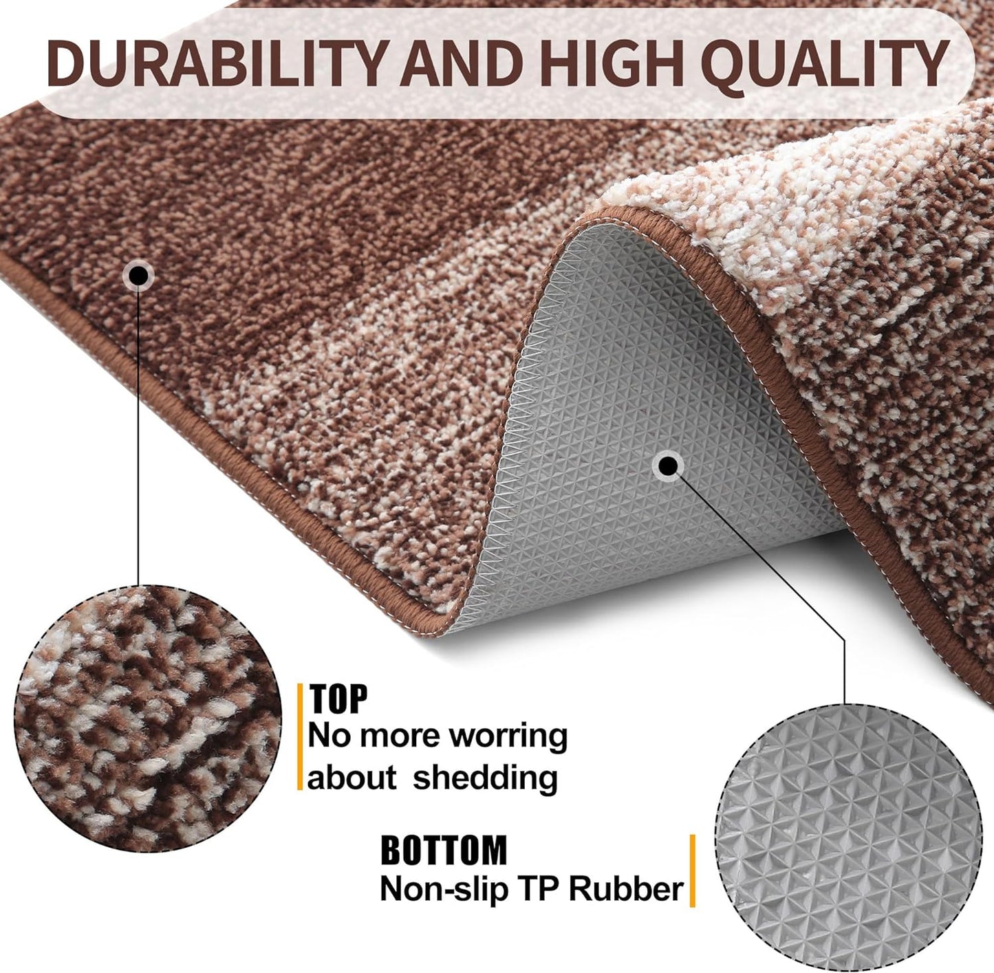 Kitinjoy Indoor Outdoor Door Mat, 59x20 Non-Slip Absorbent Dirt Trapper, Low-Profile Washable Inside Entrance Front Floor Mat, Sturdy Soft Entry Doormats for Entryway, Brown