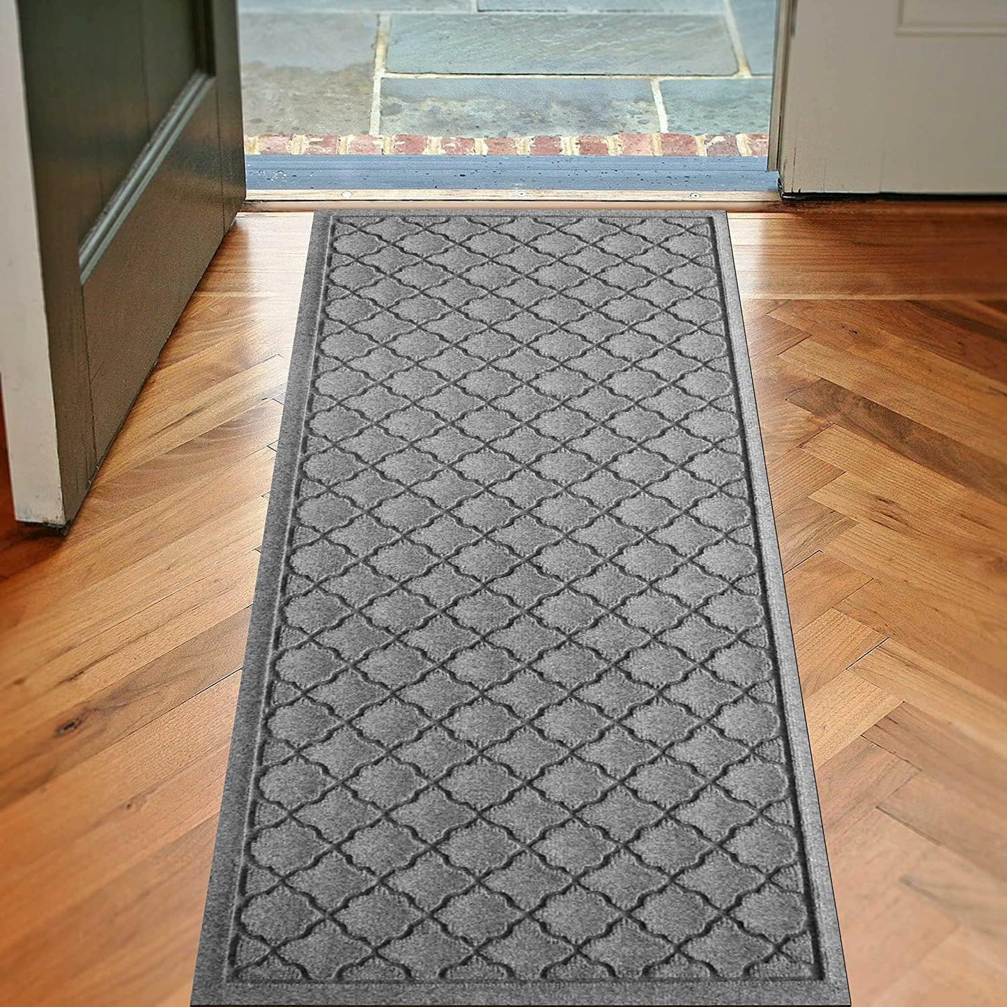 WaterHog Heavy Duty Runner Door Mat, 2' x 5', Made in USA, Durable & Skid-Resistant Entryway Mat, Water-Trapping, Indoor/Outdoor Decorative Floor Covering, Cordova Collection, Medium Grey