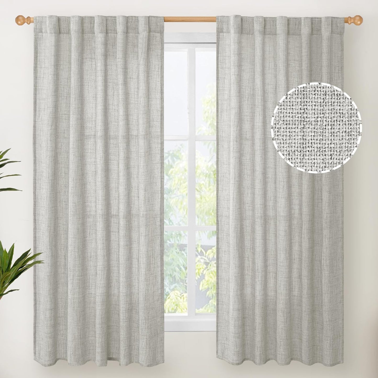YoungsTex Light Grey Linen Curtains 63 Inch Length for Living Room, Rod Pocket Light Filtering Burlap Textured Drapes Back Tab for Bedroom Office Short Window Rustic, 2 Panels, 42 X 63 Inch