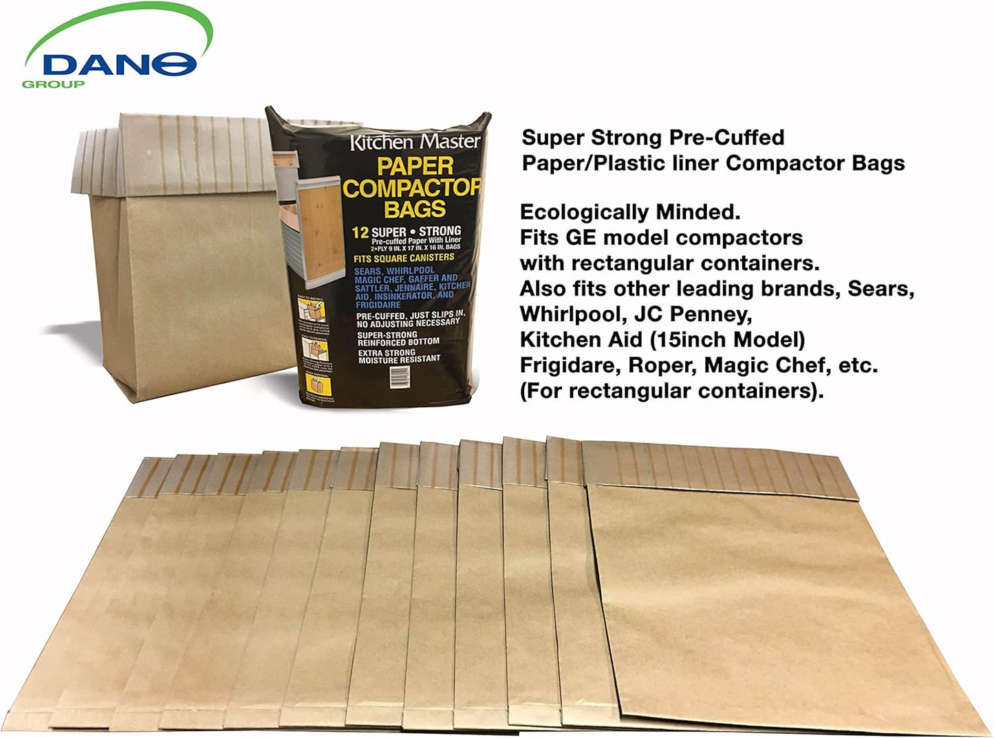 Kitchen Master Super Strong Compactor Bags (48 Pack) | Precuffed, Garbage Compactor Bags, Hardware for Kitchens, Paper Trash Bag, Kitchen Essential, Paper & Plastic Lined