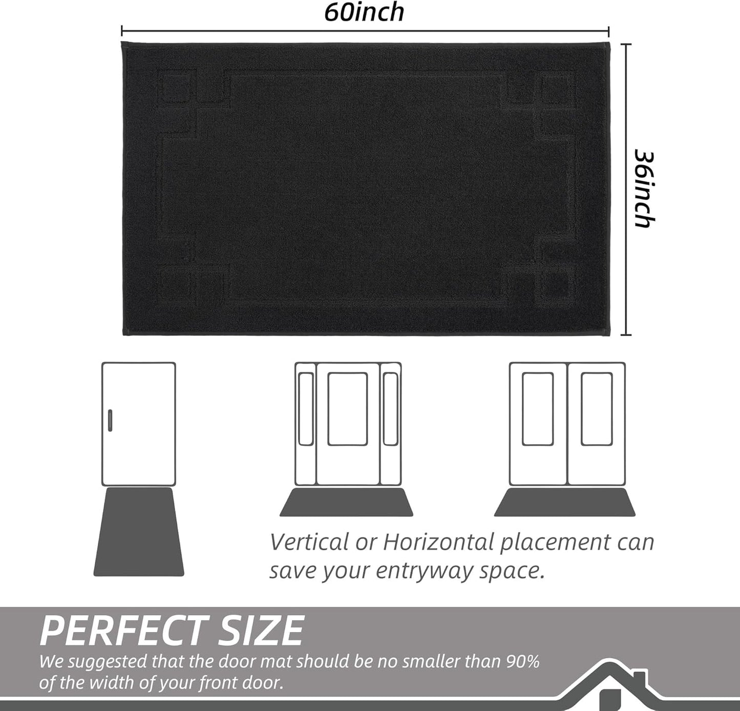 BEQHAUSE Door Mat 36" x 60", Non-Slip Door Mats Indoor Entryway Rugs Washable Low-Profile Absorbent and Stain Resist Floor Mats, Dog Door Mat for Front Back Door, Muddy Wet Shoes & Paws, Black