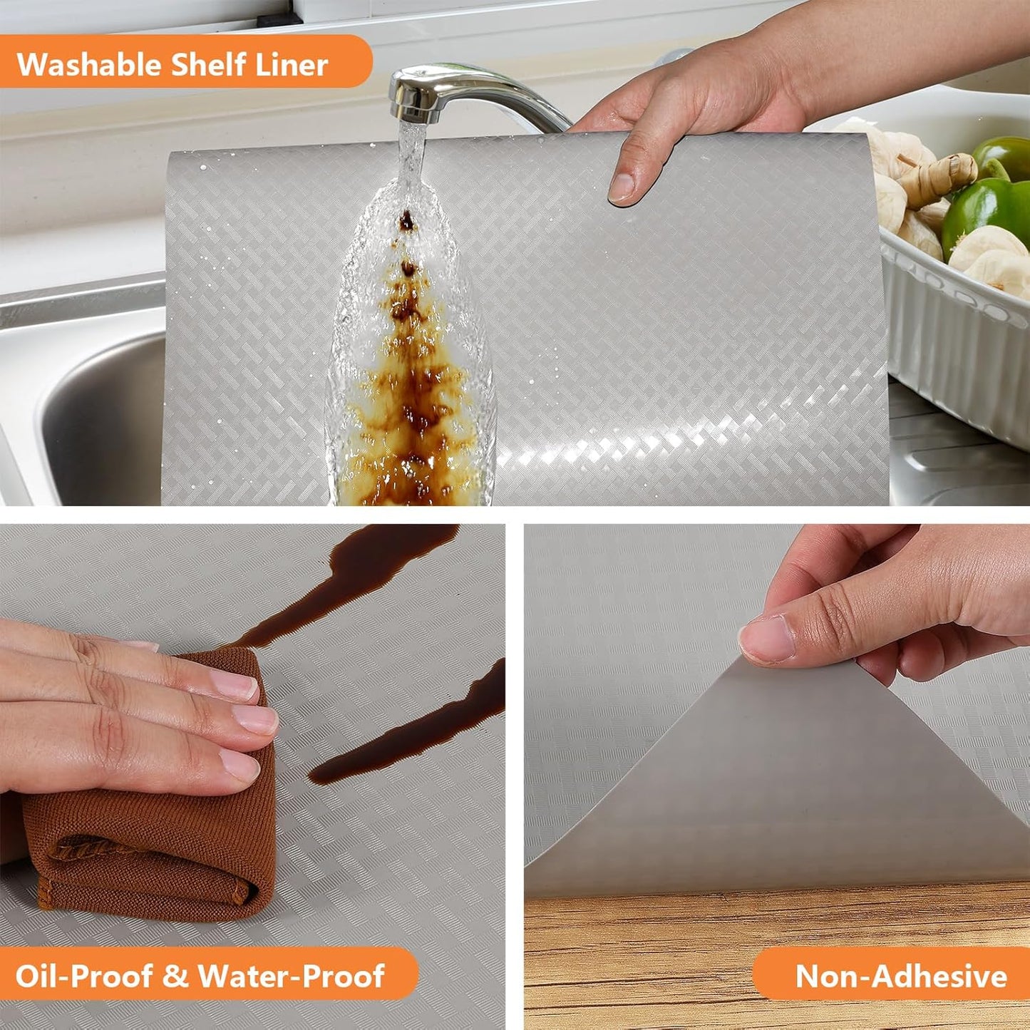 Light Gray Shelf Liners for Kitchen Cabinets Refrigerator Liners Waterproof & Oil-Proof Kitchen Cupboard Liner Drawer Mats EVA Material Non Adhesive Fridge Liner for Shelves 11.8 x 118 Inches