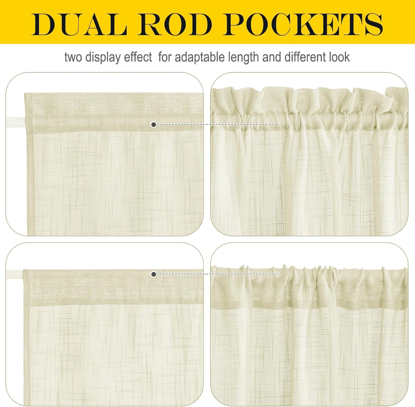 NICETOWN French Sheer Door Panel - Translucent Privacy Sheer with Light Filter Linen Look Textured French Door Curtains (52 inches Width by 40 inches Long, 1 Panel with Tieback, Yellow)