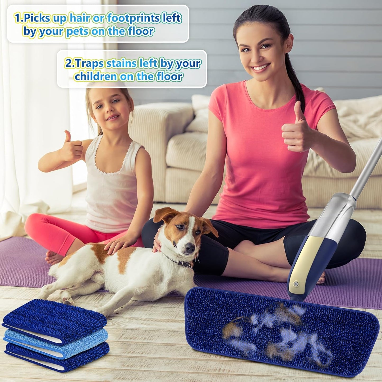 Microfiber Spray Mops for Hardwood Floor Cleaning - MEXERRIS Wet Jet Mops Dry Dust Mop with 3X Washable Pads fit for Swiffer Powermop Flat Mop for Wood Laminate Tile Vinyl Cement Concrete