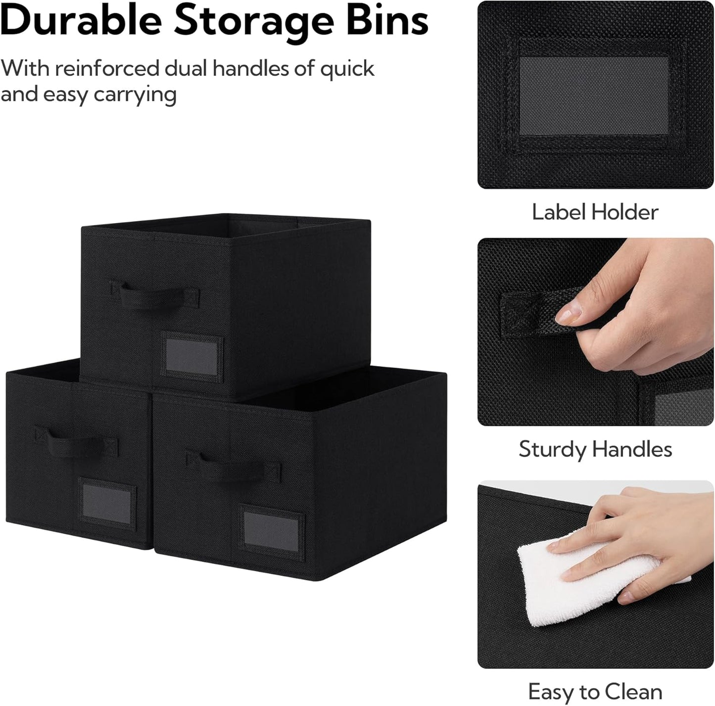 GRANNY SAYS Storage Bins, Storage Baskets for Shelves, Fabric Storage Bins for Clothes, Closet Organization Bin, Collapsible Storage Bin with Handles, Decorative Storage Box, Black, Large, 3-Pack