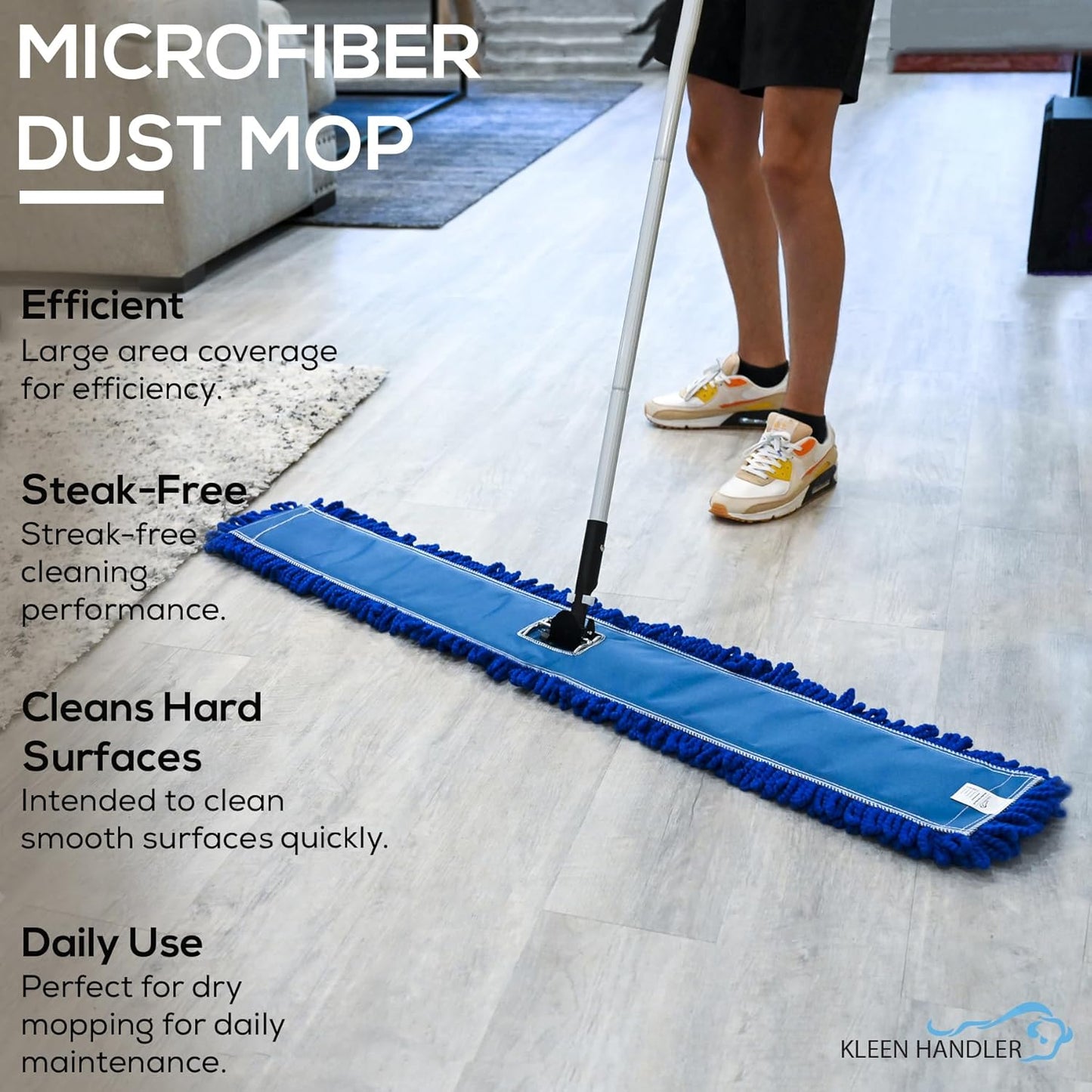 Kleen Handler 48 inch Microfiber Dust Mop | Extra Large Washable Commercial Mop Head Replacement, Pack of 6