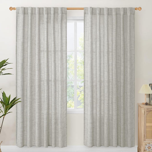 YoungsTex Light Grey Linen Curtains 78 Inch Length for Living Room, Light Filtering Semi Sheer Window Drapes Rod Pocket Back Tab Curtain for Bedroom Office Dining, 2 Panels, 52 X 78 Inch