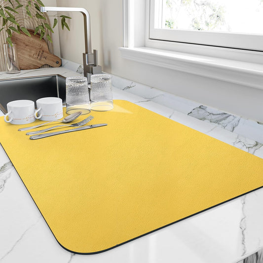 Dish Drying Mat for Kitchen Counter, Heat Resistant Drainer Mats with Non-slip Rubber Backed, Hide Stain Kitchen Super Absorbent Draining Mat, Easy to Clean Dish Rack Pad, Yellow 18"x28"