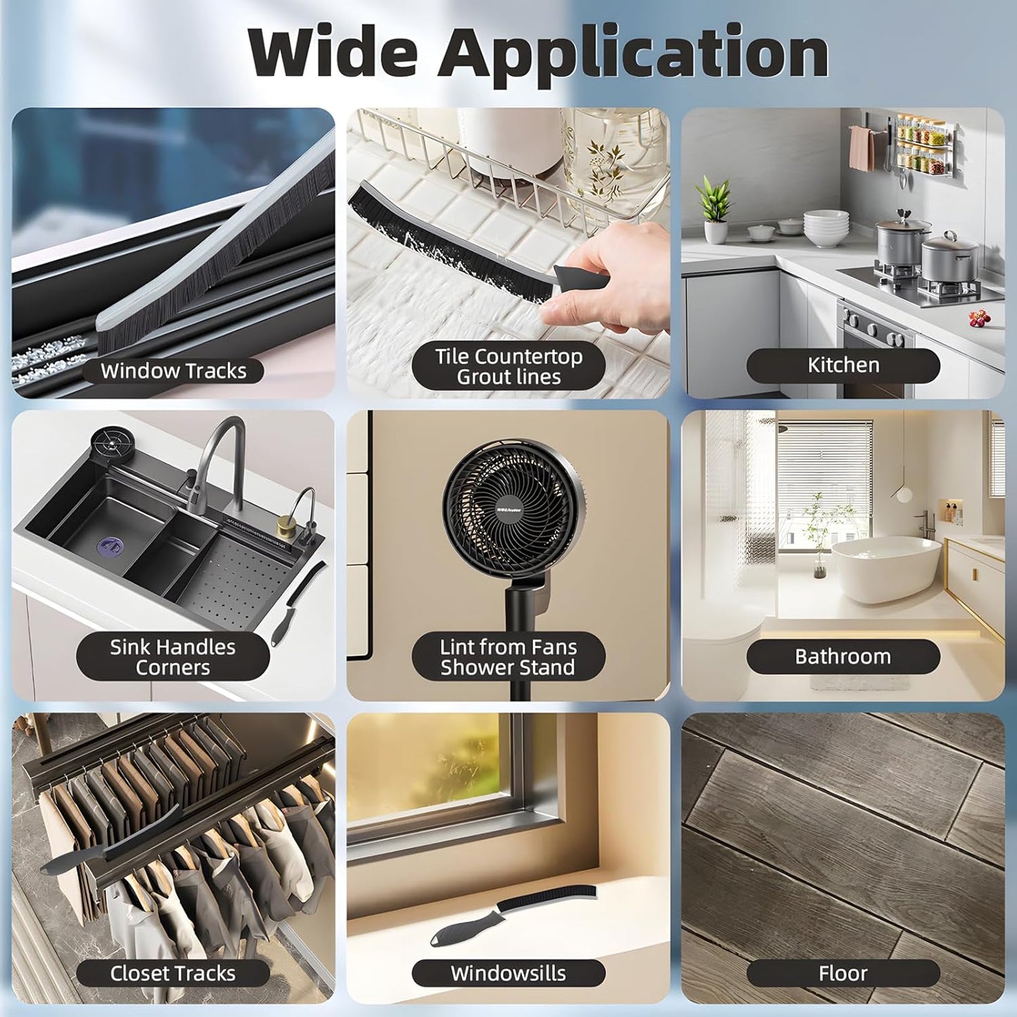 Hard Bristle Crevice Cleaning Brush-Thin Gap Scrub Brush, Small Cleaning Brush, Grout Brush, Kitchen Brush, Cleaning Tools for Toilet, Bathroom, Sink, Home, Household, Window (3, Light Blue)