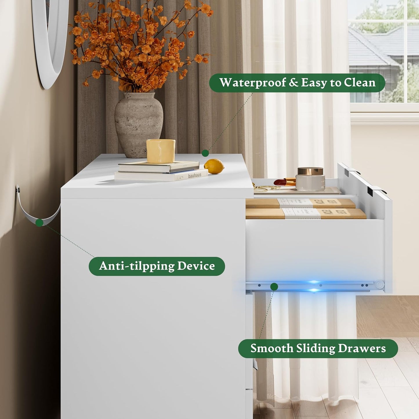 Fluted Dresser with 6 Drawers, 54" Wide Modern Chest of Drawers with Metal Handle, Wooden Dresser TV Stand, Wood Closet Clothes Storage Organizer for Bedroom, Living Room, Hallway, Solid White