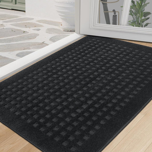 BEQHAUSE Waffle Door Mats Indoor 32"x48", Dog Mat for Muddy Paws Absorbent and Dirt Resist Floor Mats Non-Slip Washable Rugs for Entryway, Welcome Mat for Front Back Door, Muddy Wet Shoes, Black