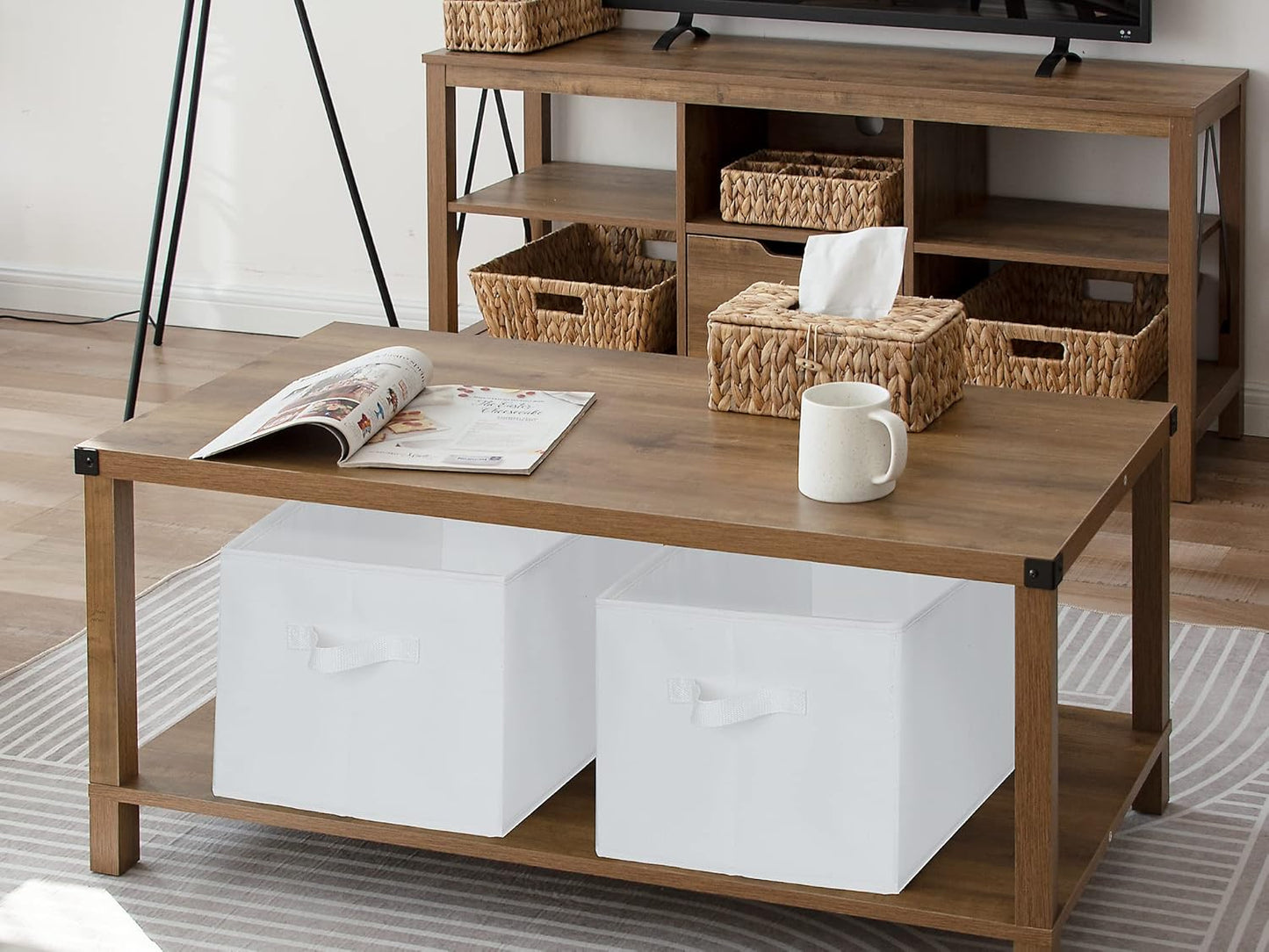 StorageWorks Storage Baskets for Shelves, Foldable Fabric Closet Storage Bins with Handles, Fabric Storage Bins Clothes Organizer, White, 3-Pack, Extra Large