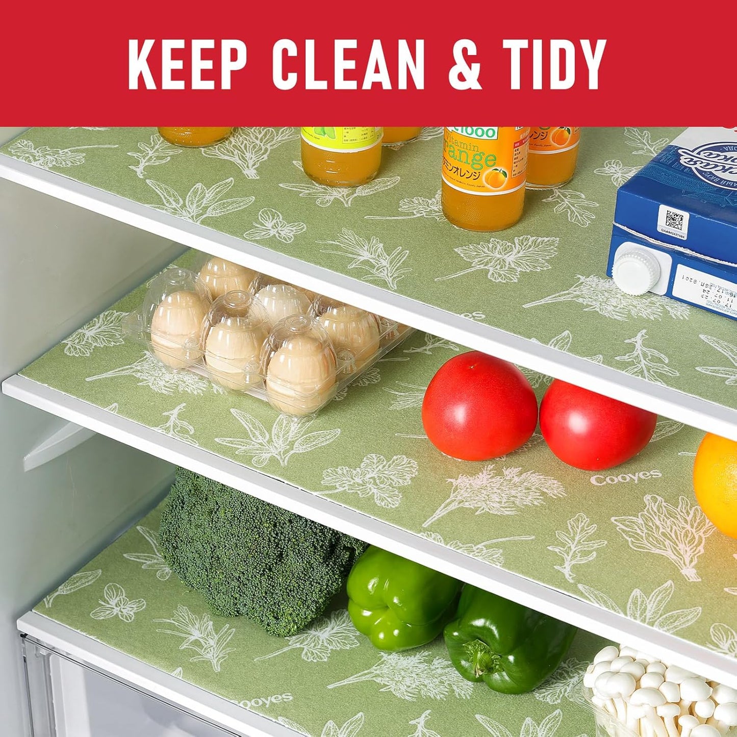 Cooyes Large Fridge Liners for Refrigerator, 17.7" × 24", Drawer & Shelf Liners for Kitchen Cabinets Non-Adhesive, Breathable Cloth Material, Non-Slip, Keep Produce Fresh Longer, Sage Green