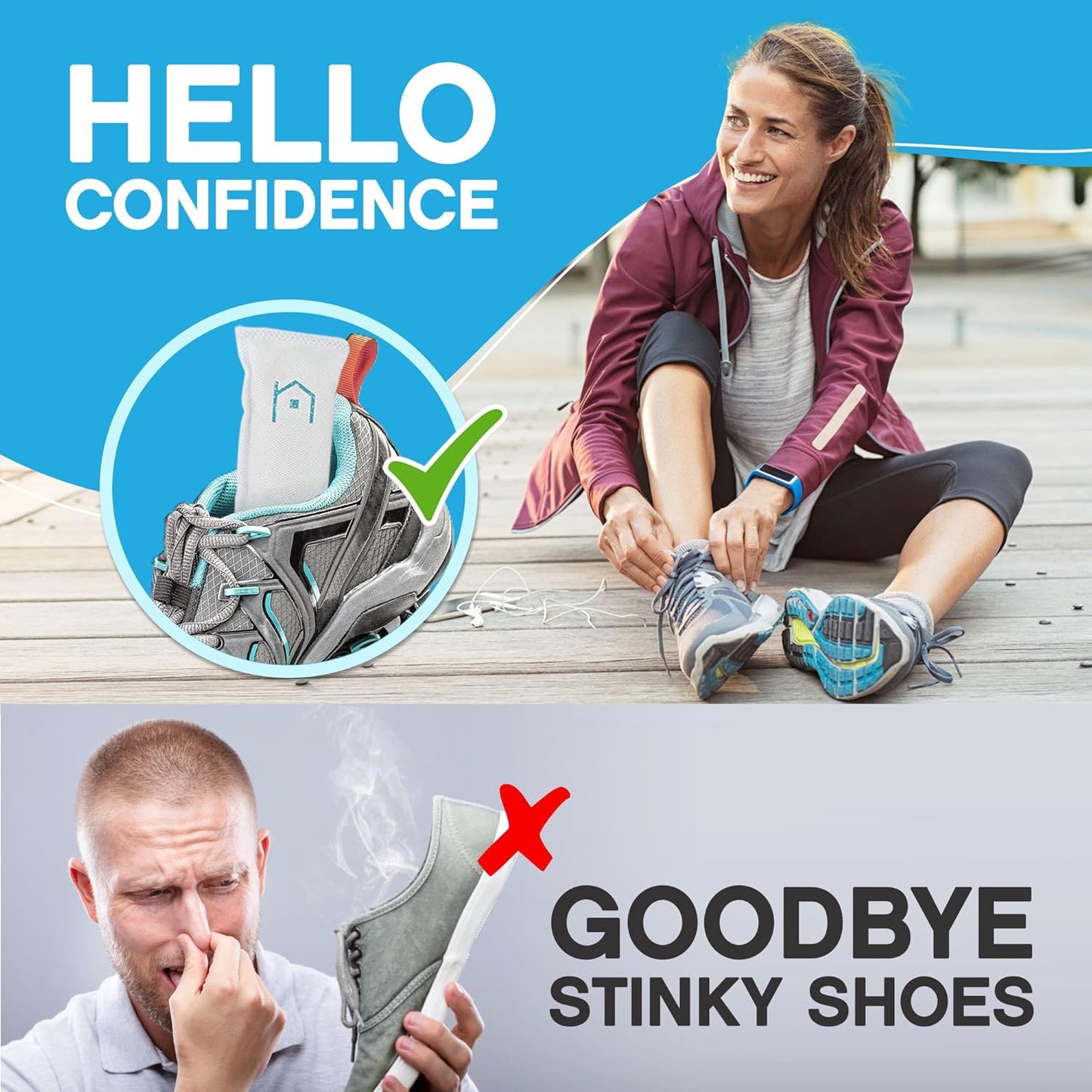 NonScents Shoe Deodorizer 1-Pack (2 Count) - Odor Eliminator, Air Freshener, Smell Absorber, Scent Remover for Shoes, Gym Bags, Soccer Cleats, Closets, Pet Area, Reusable - Shoe Deodorant