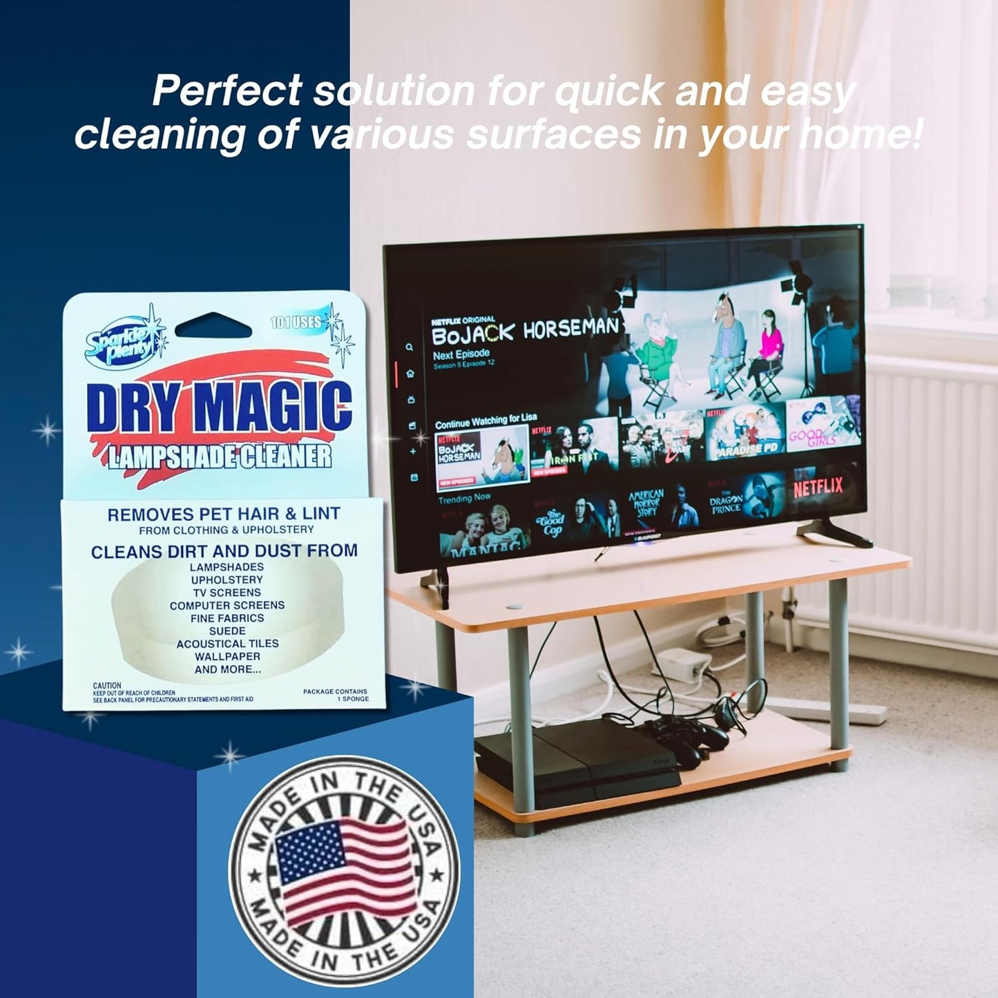 Sparkle Plenty Dry Magic Lampshade Cleaner - Pet Hair Removal Tool for Clothes & Upholstery - Lint Trap Cleaning Tool - Dust Cleaner for Lampshades, Electronic Screen, Fabrics, Tile, Wallpaper & More