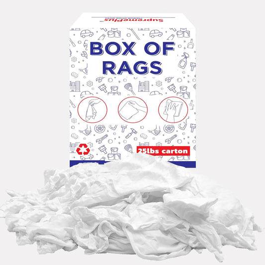 Premium White T-Shirt Cleaning Rags (25 lbs. Box) – White Cotton Rag for Cleaning, Staining, Painting, Oil, Grease & Dust Removal – Shop Rags Bulk for Multipurpose use