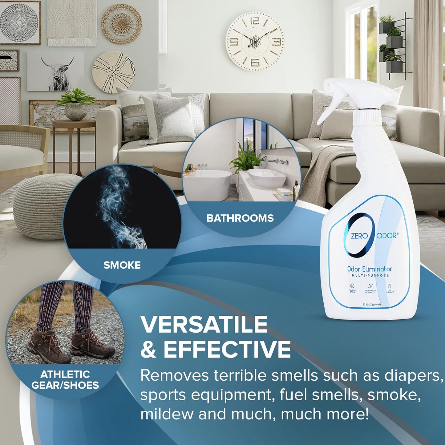 Zero Odor - Multi-Purpose Strong Odor Eliminator for Home, Office, Car, Bathroom, Hotel, Room Deodorizer, and Odor Neutralizer, 22Oz