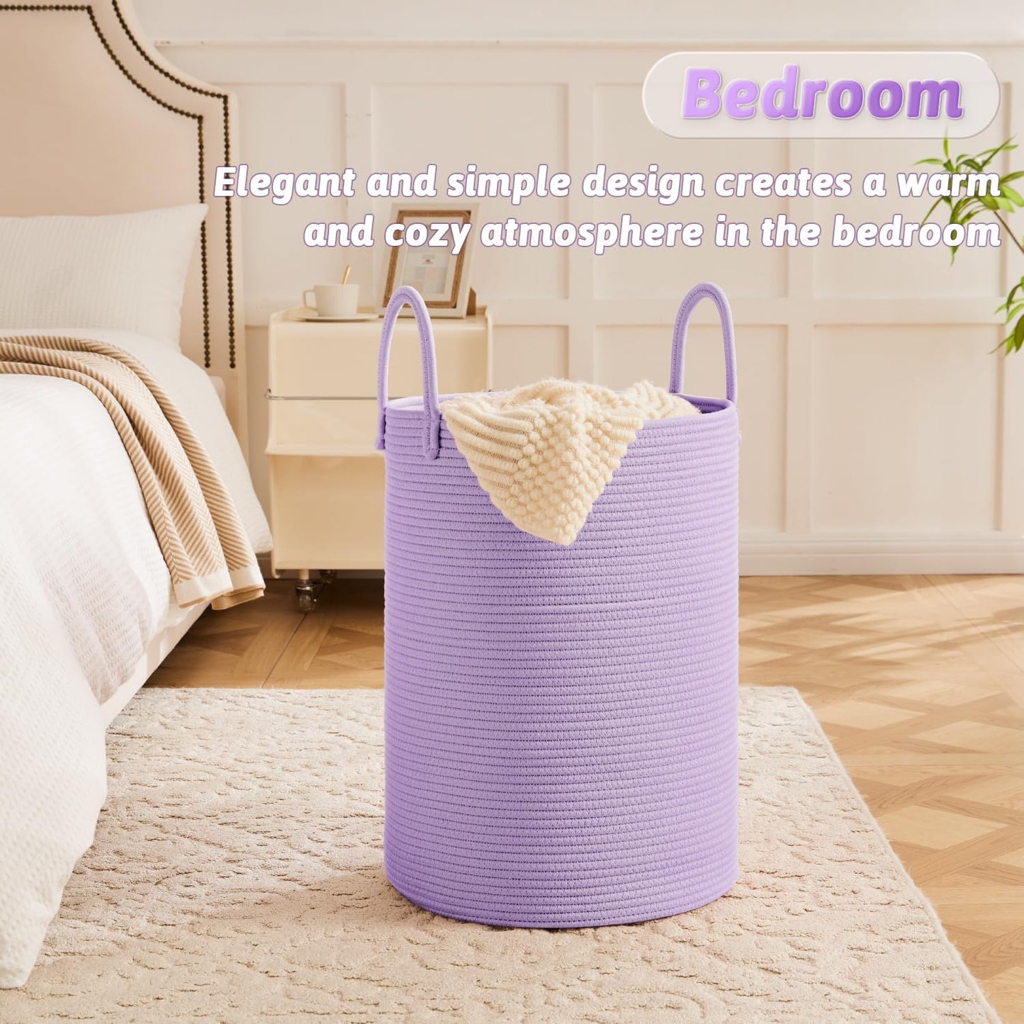 Laundry Basket,Woven Cotton Rope Laundry Hamper,80L for Decorative Storage of Dirty Clothes,Toys and Blankets in Bathroom,Baby Room and Living Room