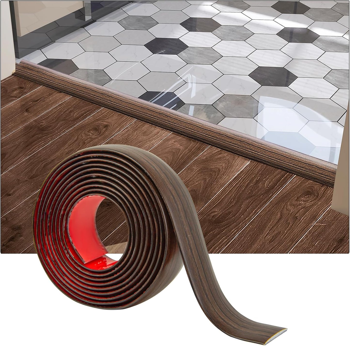 Art3d Vinyl Floor Transition Strip - Laminate Floor Divider for Joining Gaps and Carpets, Brown (10 FT, 1.57in)