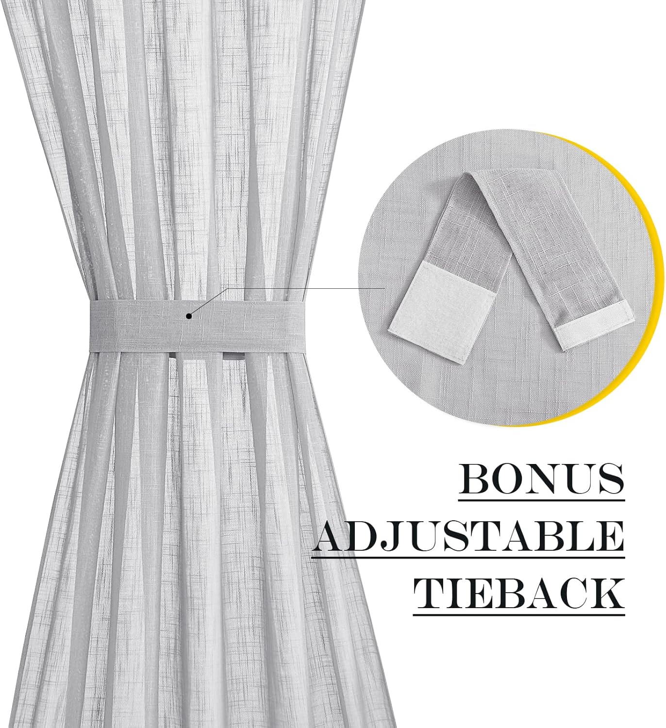 NICETOWN Side Door Curtains for Small Window, Rod Pocket French Window Curtains Light Filtering Sidelight Curtain for Front, 36W X 40L Sheer Door Shade with Tieback, 1 PC, Light Grey