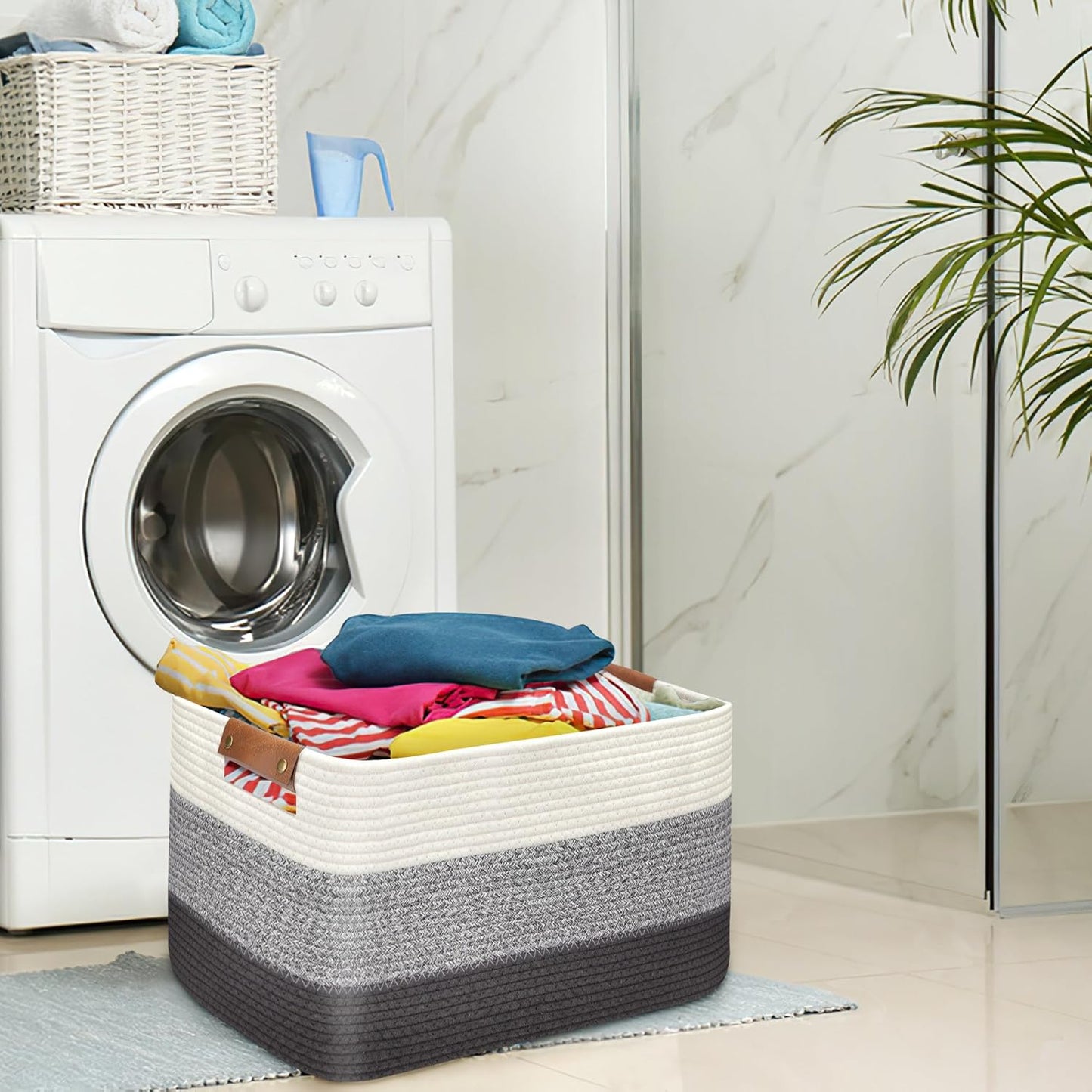 Large Collapsible Laundry Basket, Clothes Hamper for Blanket, Toy, Towels, Woven Baskets for Storage, Nursery Home Decor Living room 21.6" x 15" x 11.8", Gradient Grey