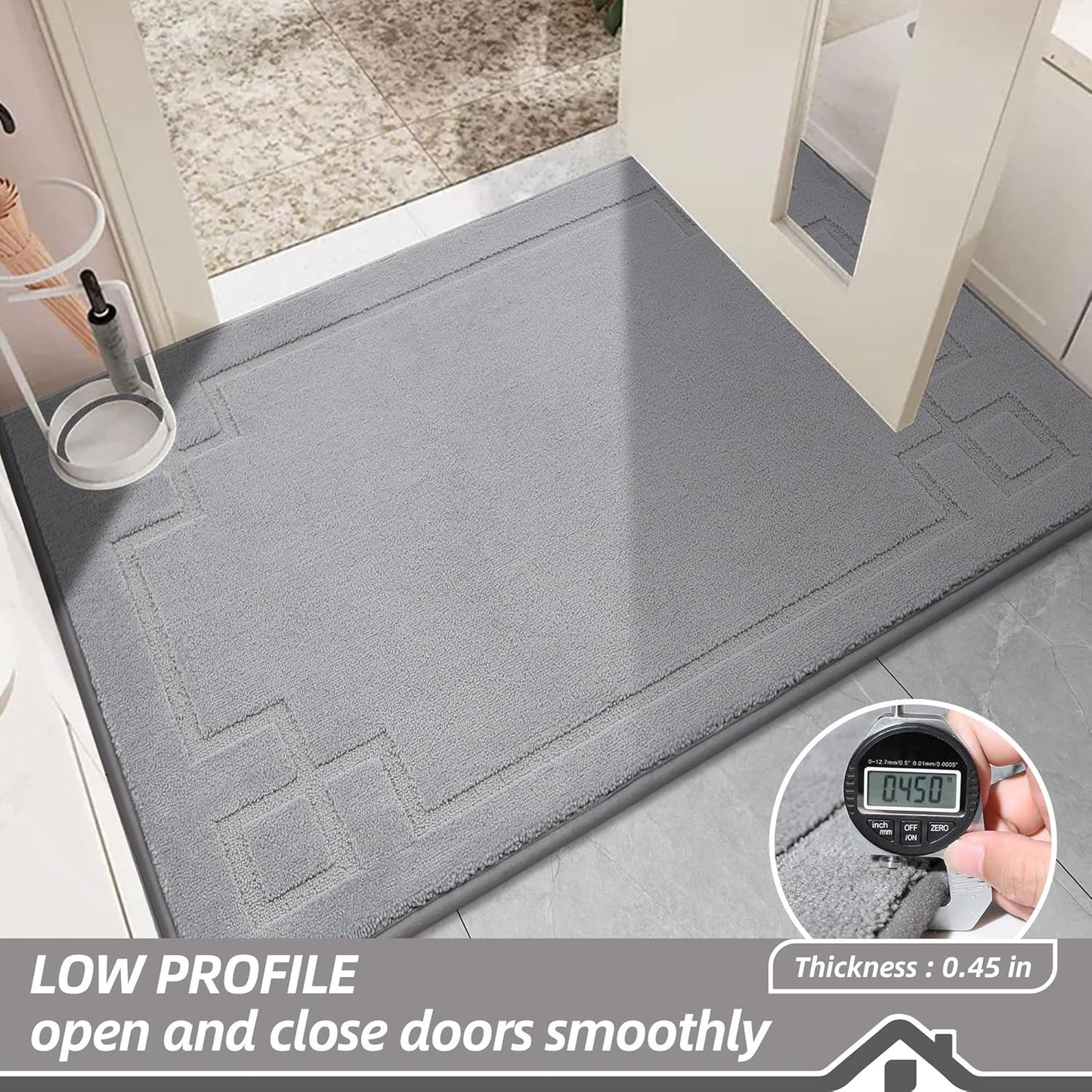 BEQHAUSE Door Mat 20" x 32", Non-Slip Door Mats Indoor Entryway Rugs Washable Low-Profile Absorbent and Stain Resist Floor Mats, Dog Door Mat for Front Back Door, Muddy Wet Shoes & Paws, Light Grey