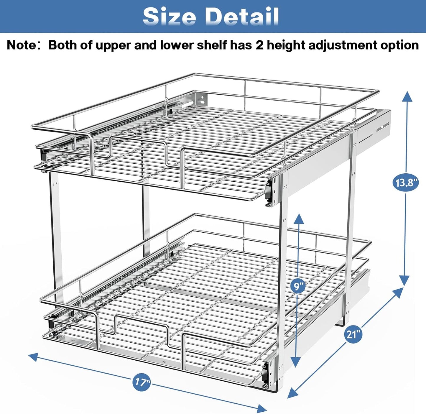 LOVMOR 2 Tier Individual Pull Out Cabinet Organizer 17" W x 21" D, Slide Out Kitchen Cabinet Storage Sliding Shelves