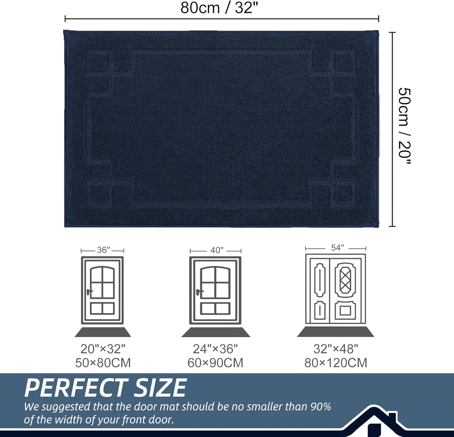 BEQHAUSE Door Mat 20" x 32", Non-Slip Door Mats Indoor Entryway Rugs Washable Low-Profile Absorbent and Stain Resist Floor Mats, Dog Door Mat for Front Back Door, Muddy Wet Shoes & Paws, Navy Blue