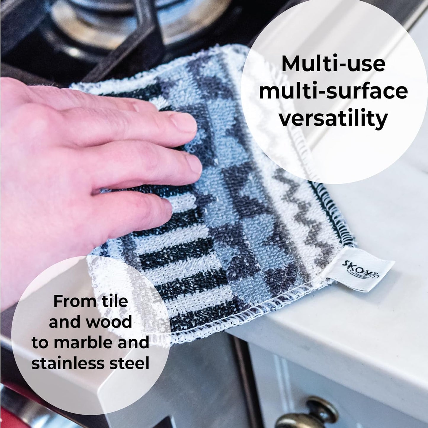 Skoy Scrub, 4-Pack Reusable, Non-Scratching Dish Scrubber for Kitchen and Household Cleaning, Planet-Friendly, Dishwasher Safe Soft Scrub, Monochromatic Colors